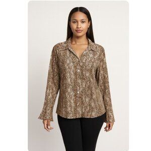 JM COLLECTION Animal Print Women's 18 Long Sleeve Lightweight Button Up Shirt